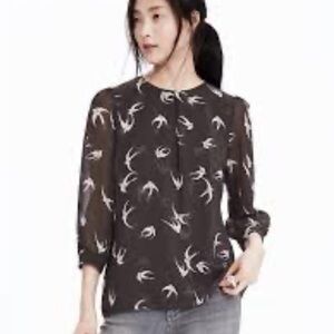 Banana Republic Black and White Bird Print Blouse